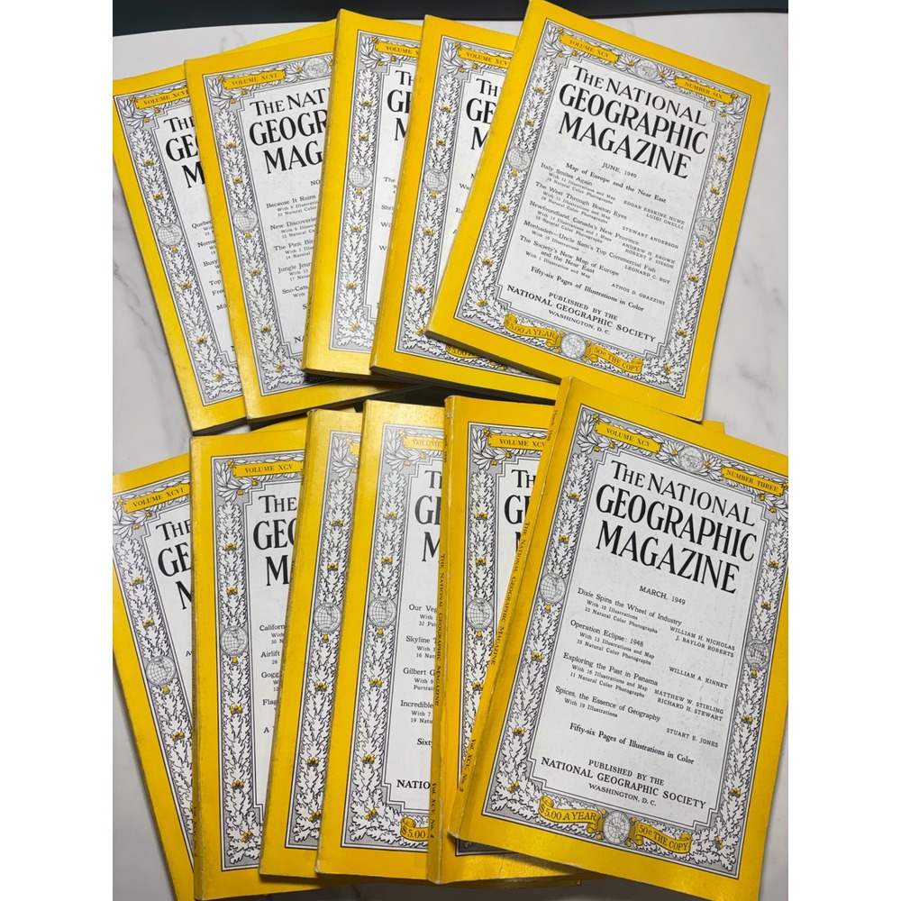 Vintage 1949 National Geographic Magazine Lot of 11 Issues Vintage Art